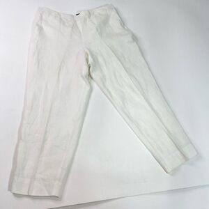 Talbots Pants Womens 18 White Linen High Rise Straight Leg Pull-On